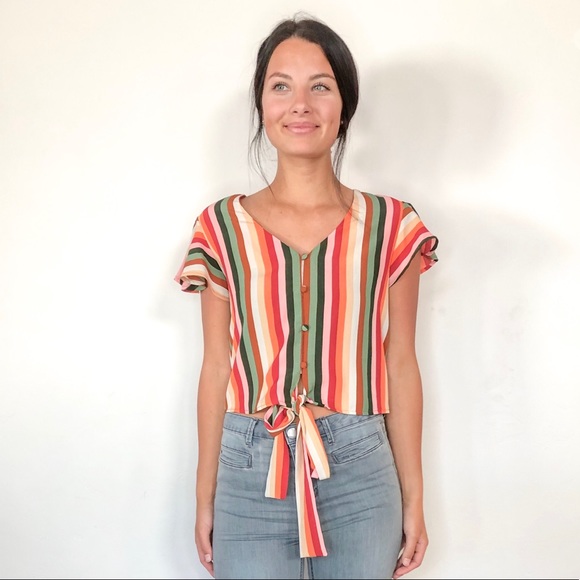 Colorful stripe tie front top! - Picture 5 of 5